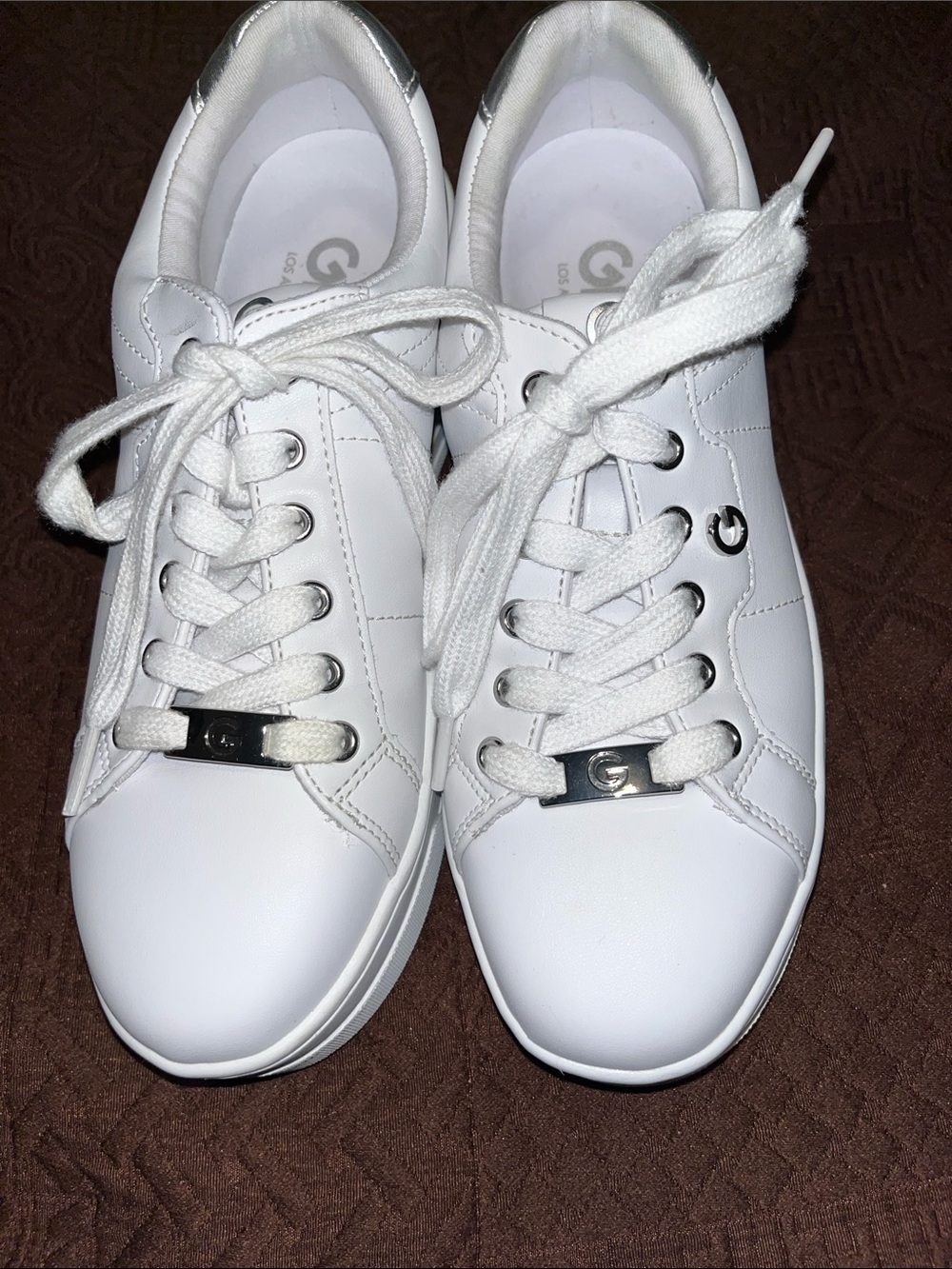 GBG Los Angeles White Sneakers with Silver Accents